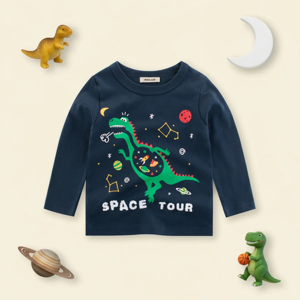 Boys Blue Dinosaur Printed Long Sleeves T-Shirt