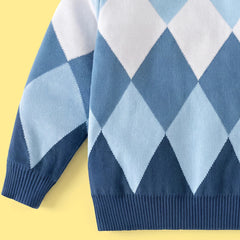 Boys Blue Diamond Jacquard Long Sleeve Sweater