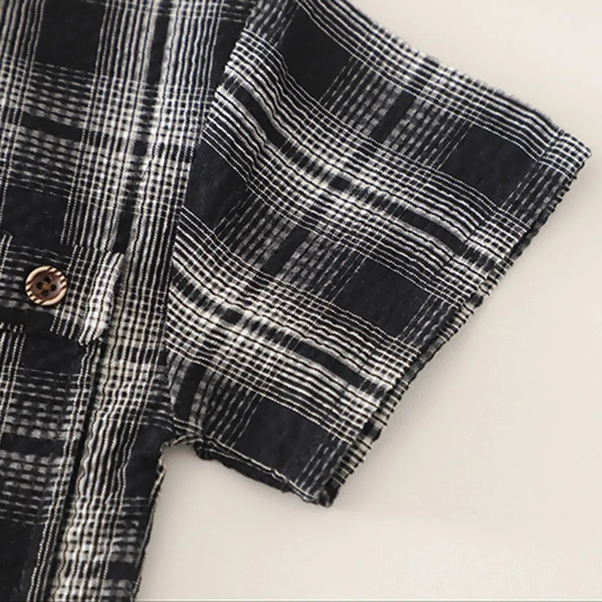 Boys Black Checked Shirt With Printed T-Shirt And Denim Shorts Sets