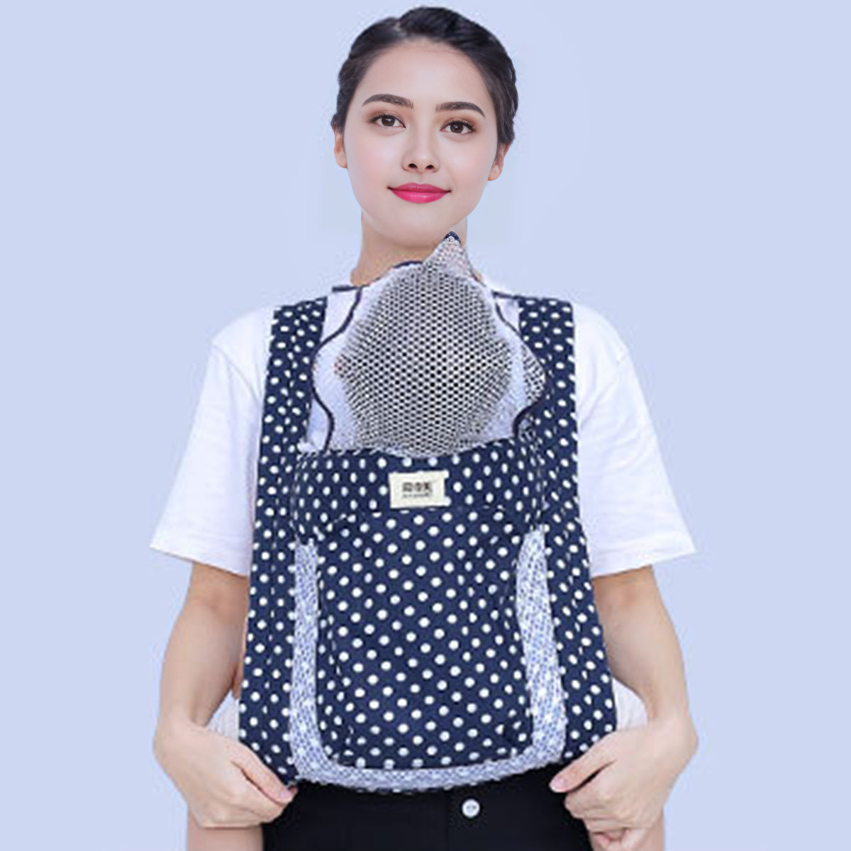 Baby Navy Blue Polka Dot Carrier with Four Clips