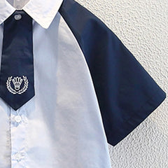 Boys Blue Colorblocked Short Sleeves Shit With Shorts Set