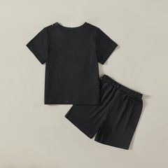 Boys Black Stripes Print Short Sleeve T-Shirt With Shorts Set