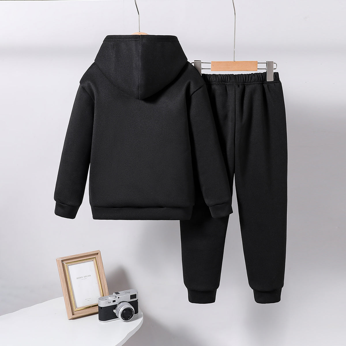 Boys Black Motorcycle Printed Hooded Sweatshirt with Joggers Set