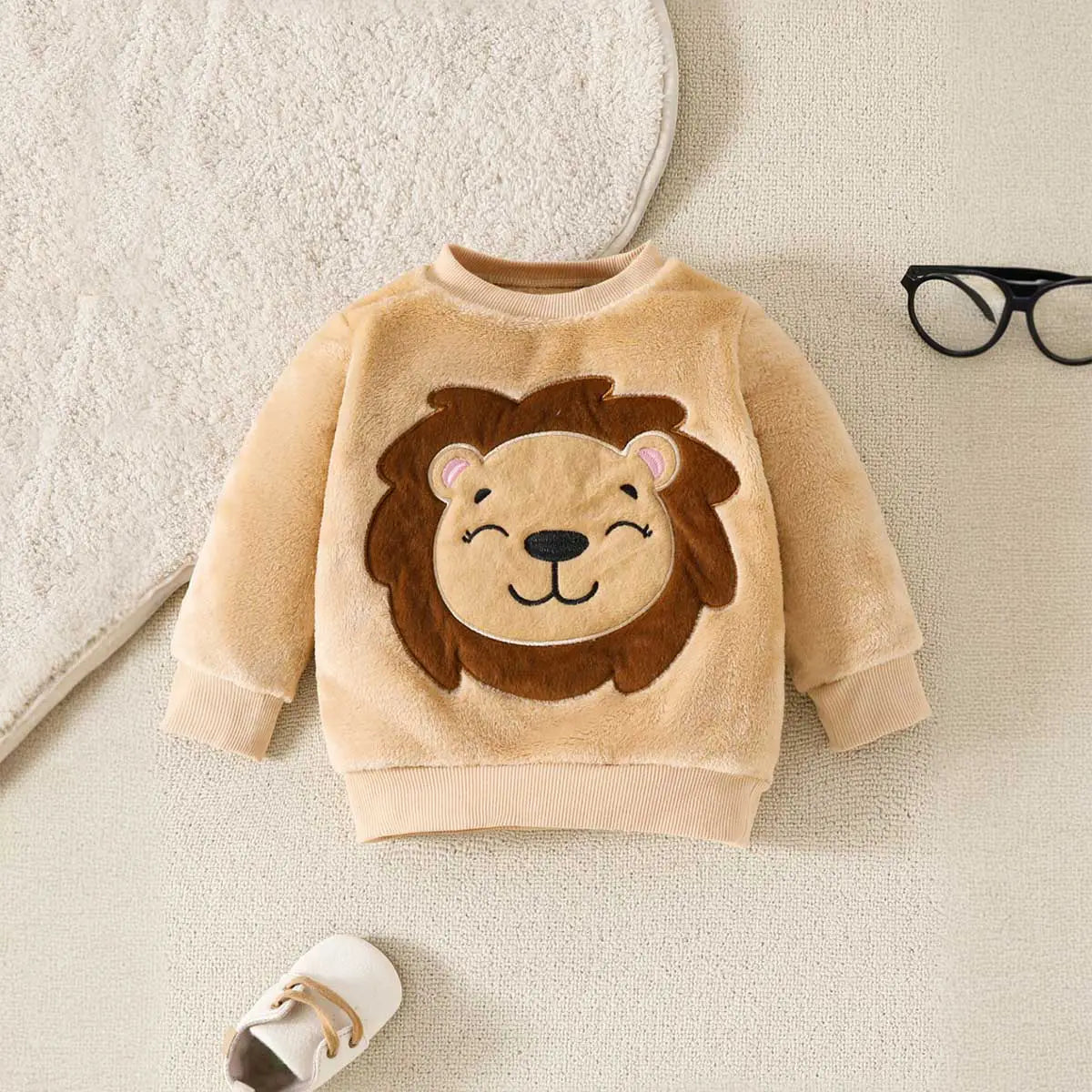 Boys Beige Lion Embroidered Sweatshirt With Jogger Co-ord Set