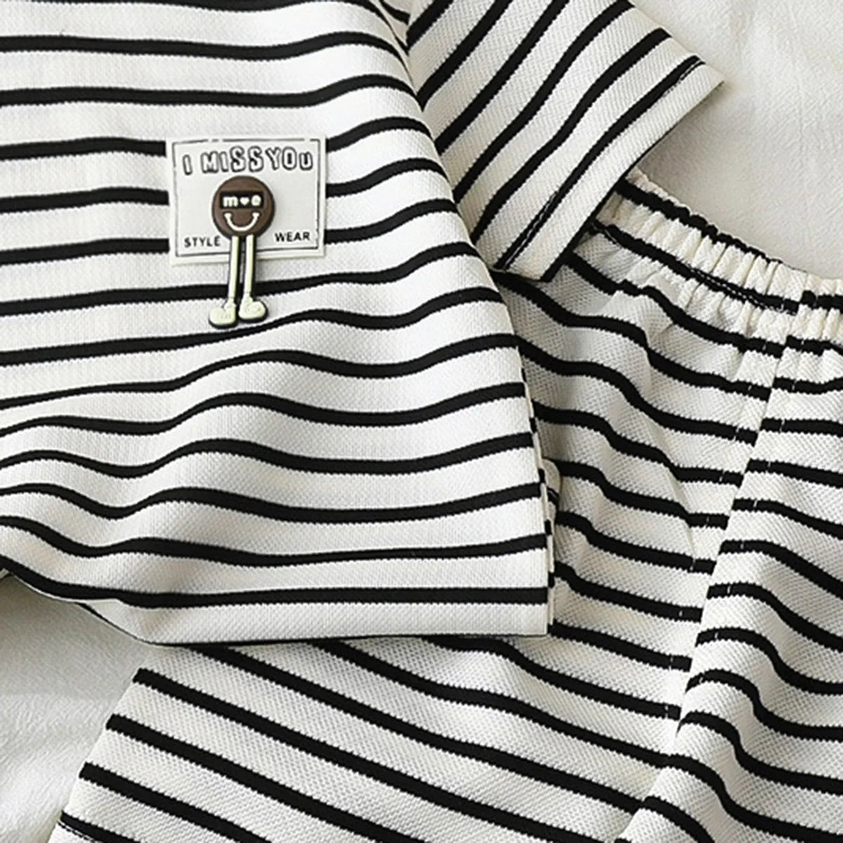 Boys Black Striped Short Sleeve T-Shirt With Shorts Sets