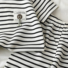 Boys Black Striped Short Sleeve T-Shirt With Shorts Sets