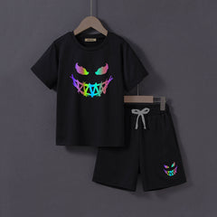 Boys Black Halloween Printed Short Sleeves T-Shirt With Shorts Set