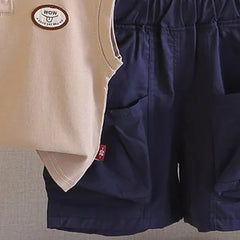 Boys Beige Sleeveless Polo-T-Shirt With Cargo Shorts Sets