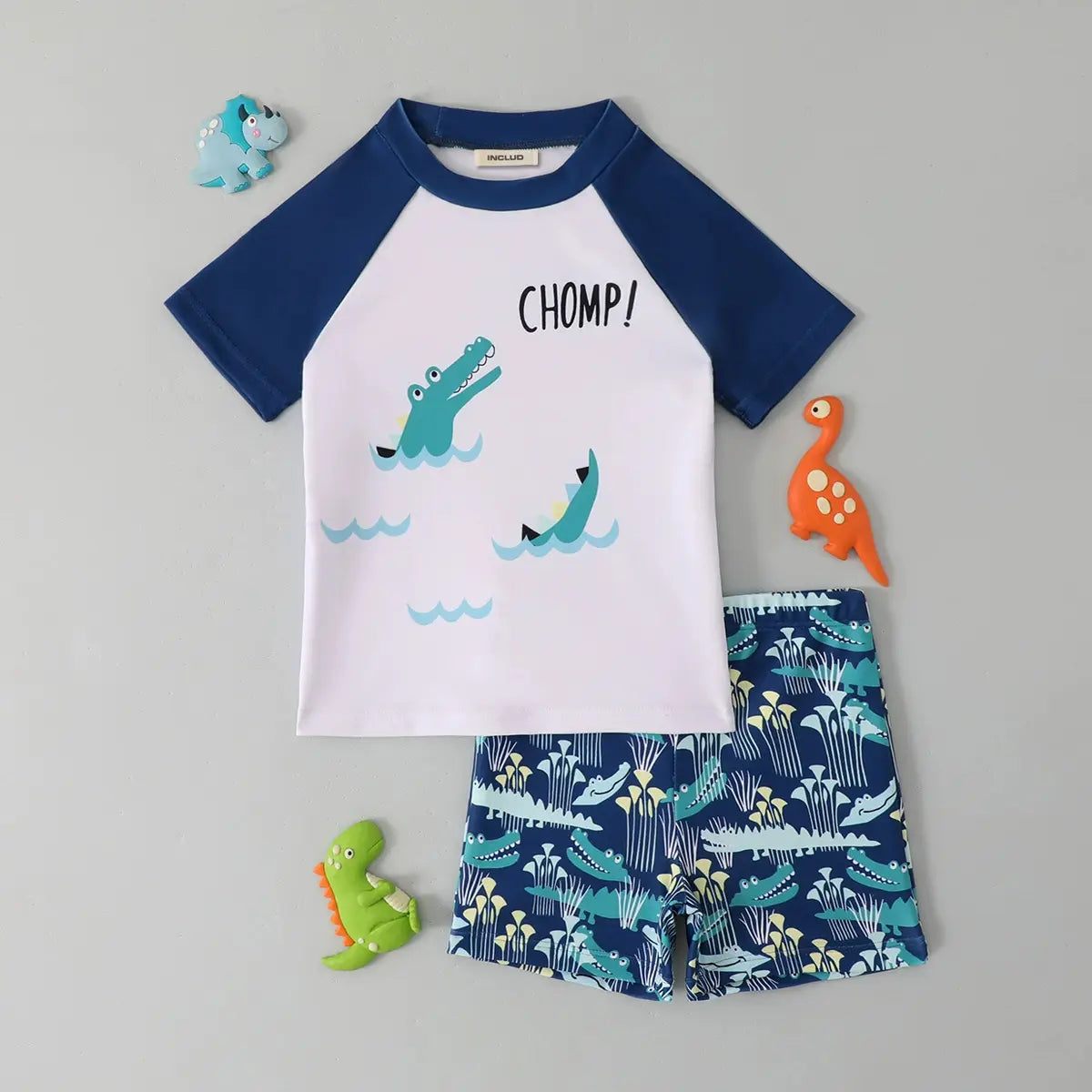 Boys Blue Graphics Short Sleeves T-Shirt & Shorts Swimsuit Sets