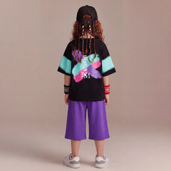 Boys Black Typographic Print Short Sleeve T-Shirt With Shorts Sets