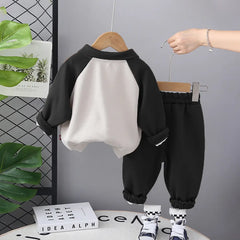 Boys Black 3D Panda Face Applique Polo Sweatshirt With Jogger Sets