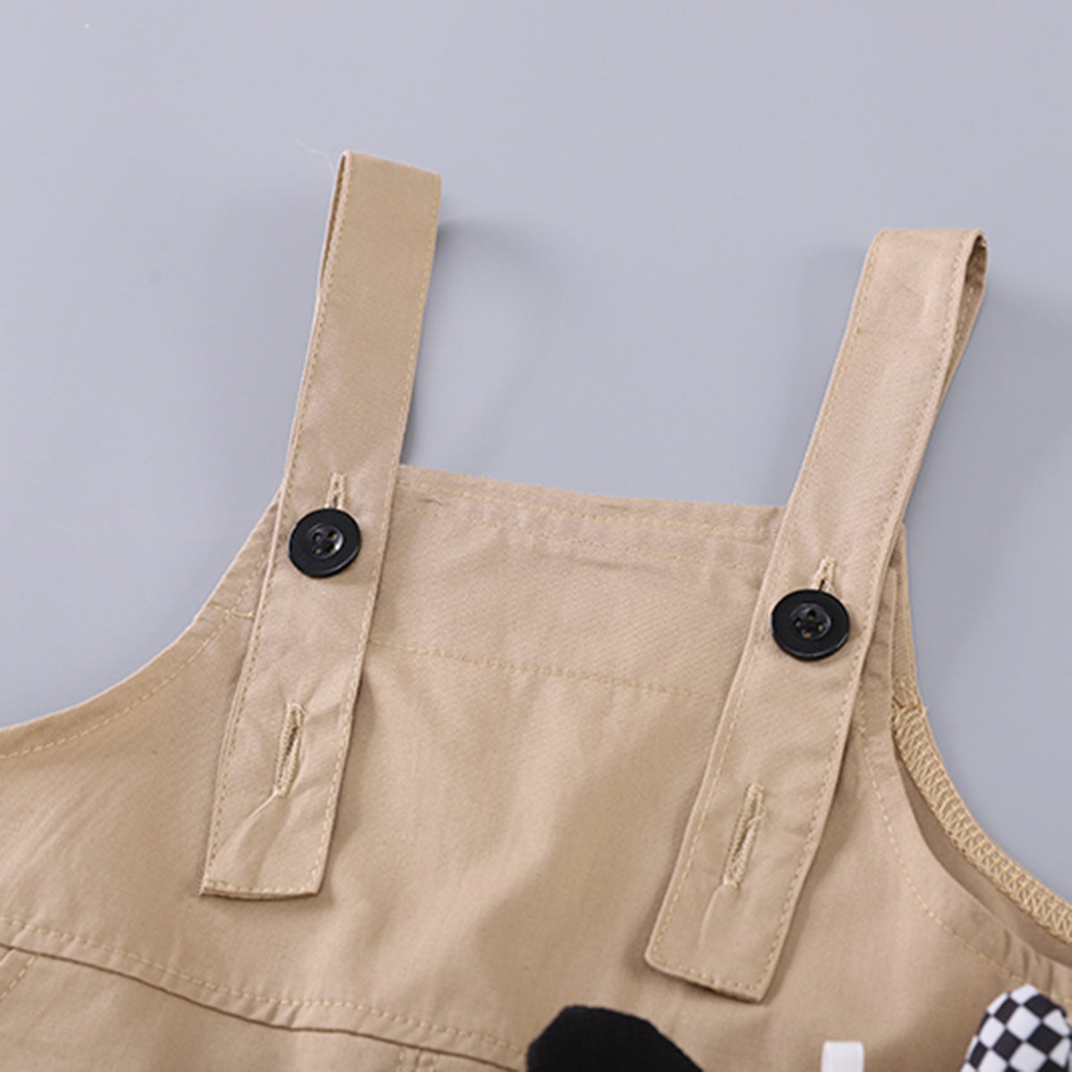 Boys Black Stripes Short Sleeve T-Shirt And Dungaree Set With Teddy Applique
