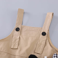 Boys Black Stripes Short Sleeve T-Shirt And Dungaree Set With Teddy Applique