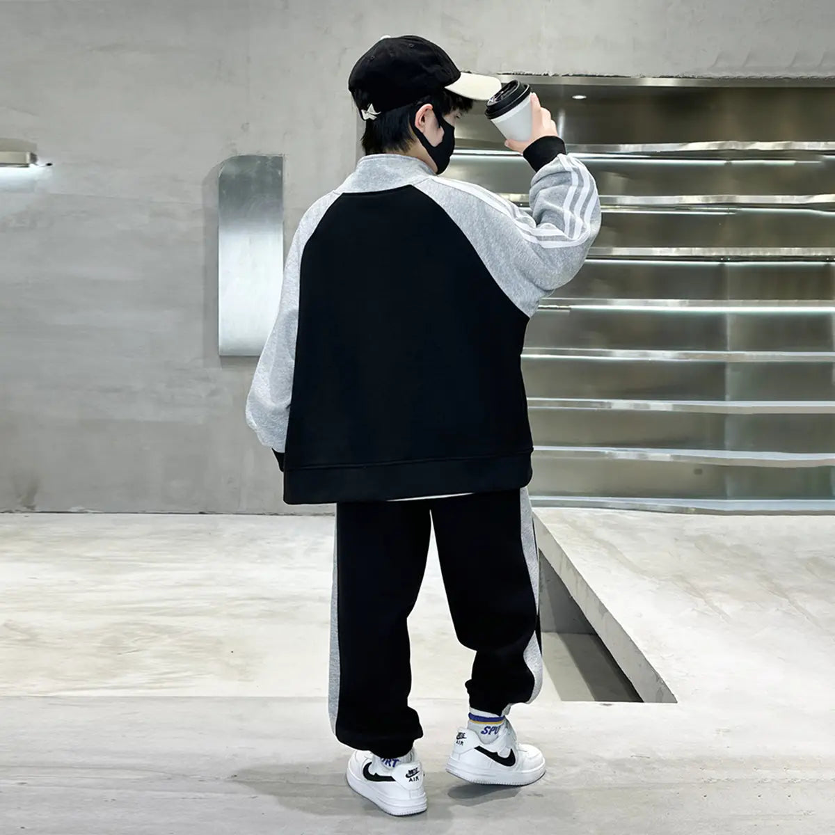 Boys Black Embroidered Sweatshirt With Jogger Sets