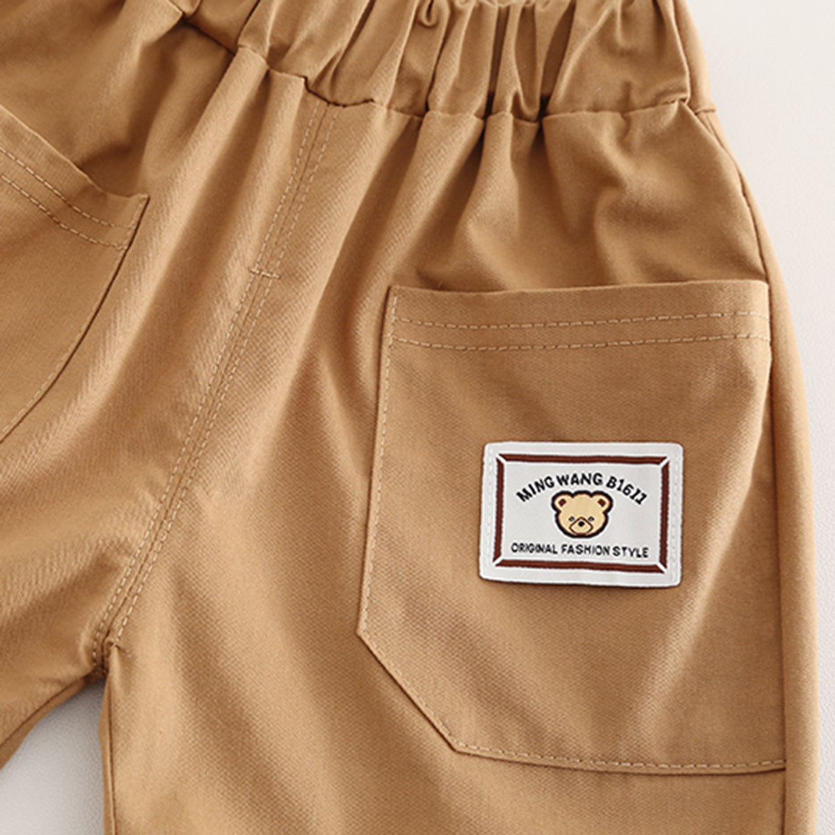 Boys Bear Printed Short Sleeves T-Shirt With Light Brown Shorts Set