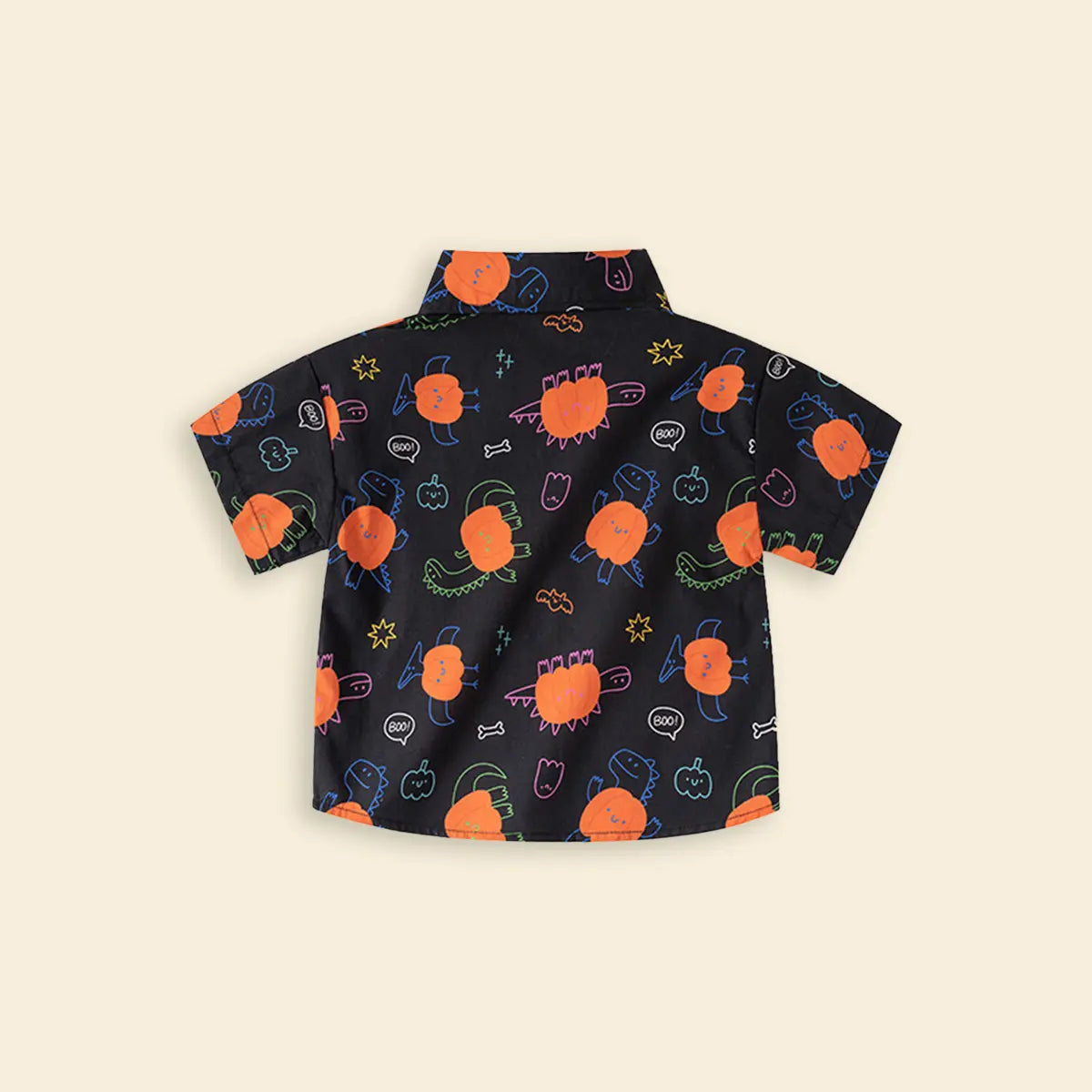 Boys Black Pumpkin Cartoon Printed Short Sleeves Shirt
