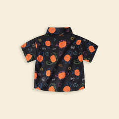 Boys Black Pumpkin Cartoon Printed Short Sleeves Shirt