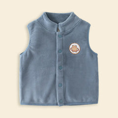 Boys Blue Fleece Vest With Bear Patch