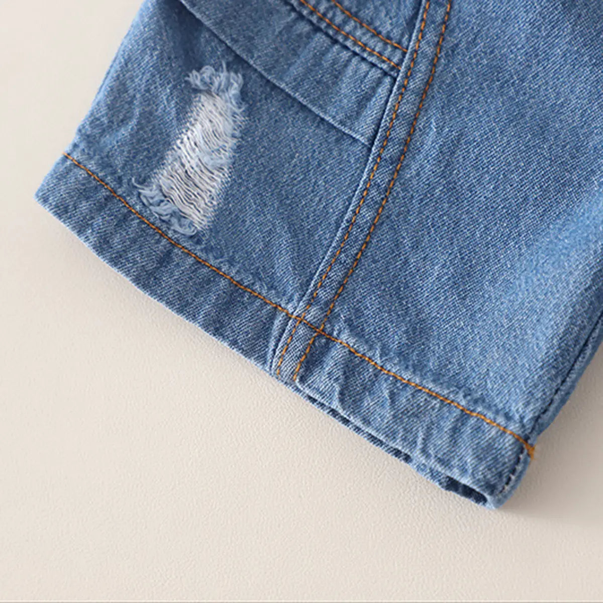 Boys Beige Bear Graphic Polo T-Shirt With Denim Shorts Sets