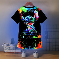 Boys Black Cartoon Character Printed Short Sleeve T-Shirt With Shorts Sets
