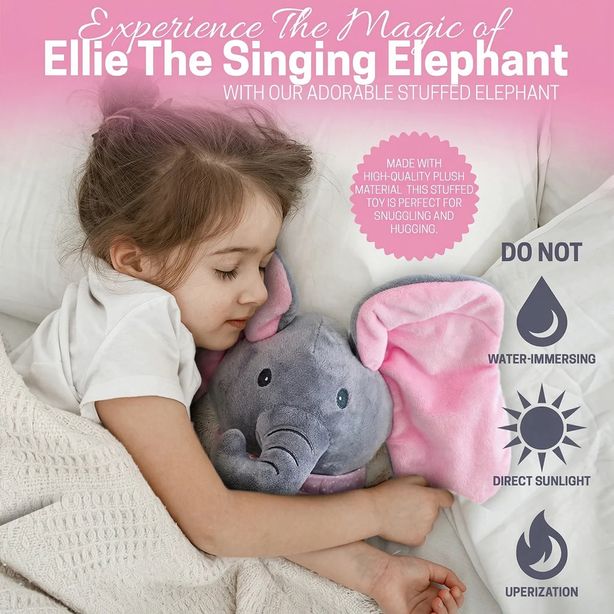 Baby Pink Peek-a-Boo Musical Elephant Plush Toy