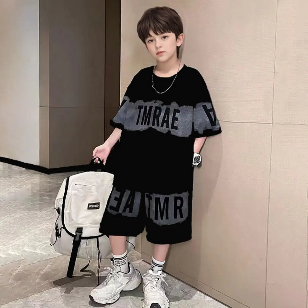 Boys Black Typographic Printed Oversized T-Shirt With Shorts Co-ord Sets