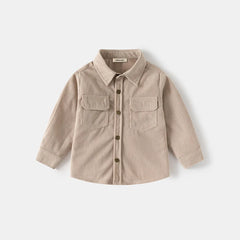 Boys Beige Corduroy Long Sleeves Shirts