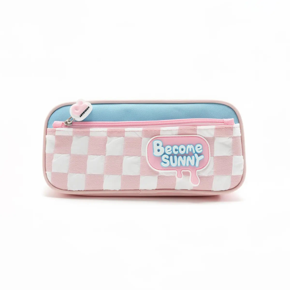 Aesthetic Become Sunny Pencil Pouch -Cute Checked School Stationery Organizer