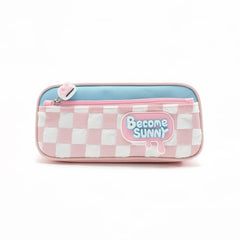 Aesthetic Become Sunny Pencil Pouch -Cute Checked School Stationery Organizer