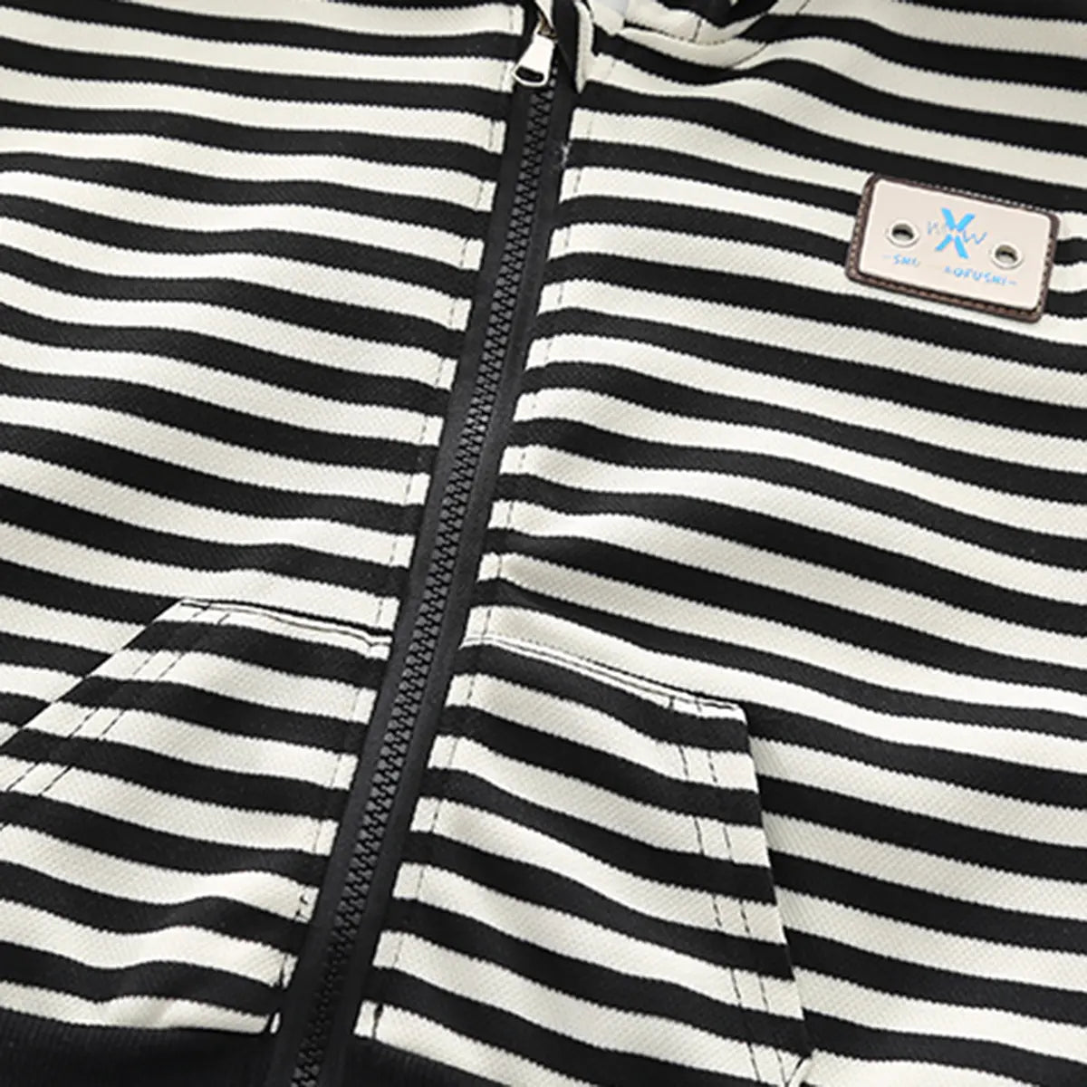 Boys Black Stripes Hooded Zipper Jacket With Denim Jogger Sets