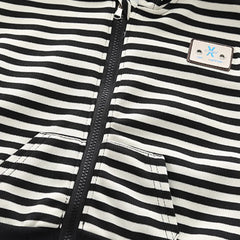 Boys Black Stripes Hooded Zipper Jacket With Denim Jogger Sets