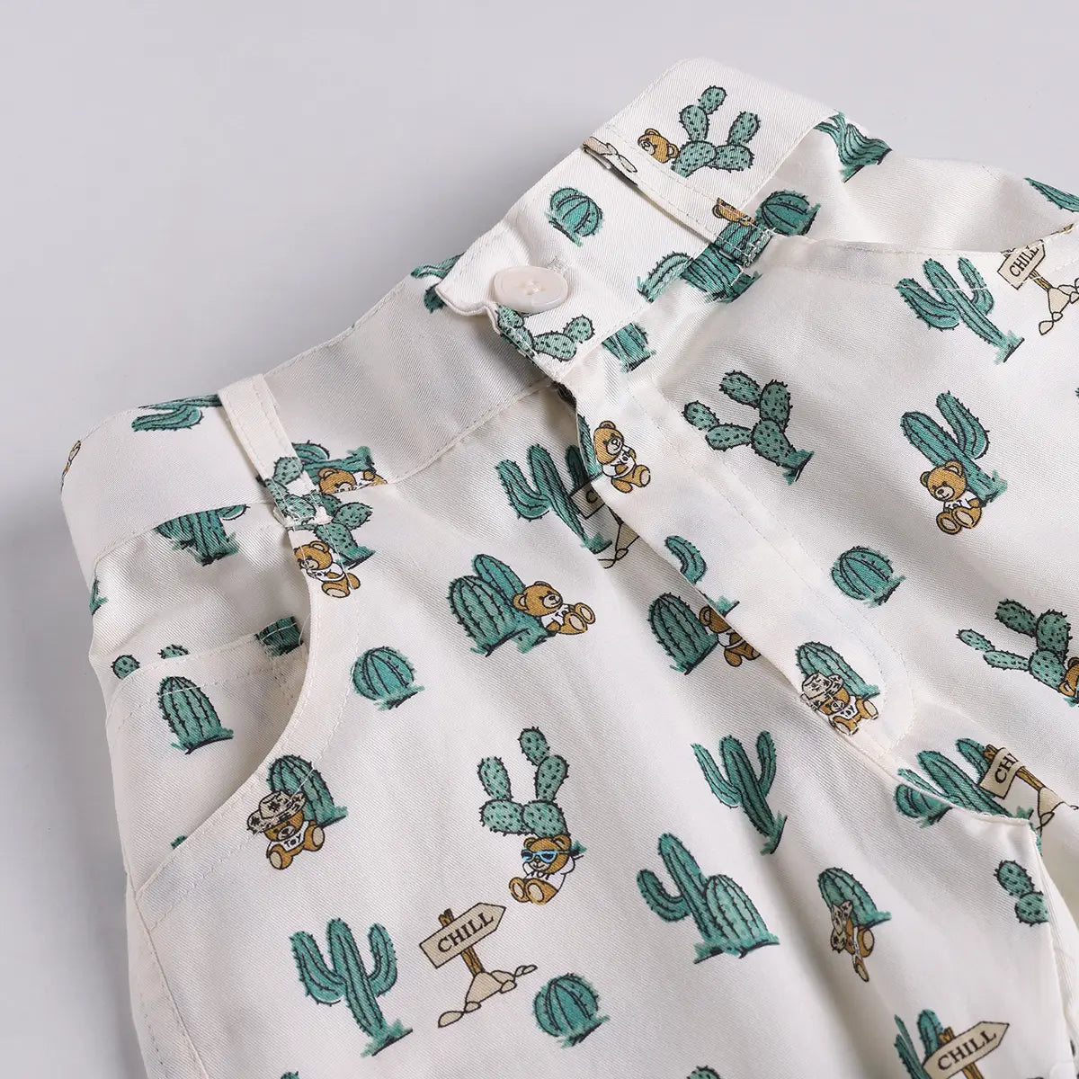 Boys Blue Cactus Printed Shirt With T-Shirt And Shorts Sets