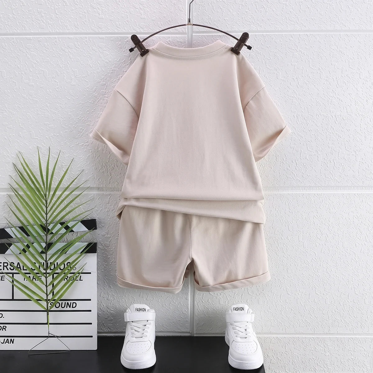 Boys Apricot Numeric Print Short Sleeve T-Shirt With Shorts Sets