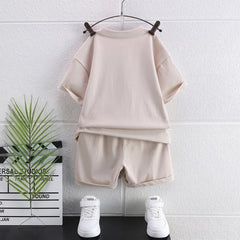 Boys Apricot Numeric Print Short Sleeve T-Shirt With Shorts Sets