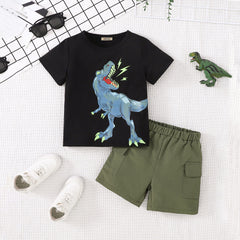 Boys Black Dinosaur Printed T-Shirt With Shorts Set