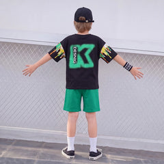 Boys Black Paint Splatter Short Sleeve T-Shirt With Shorts Sets