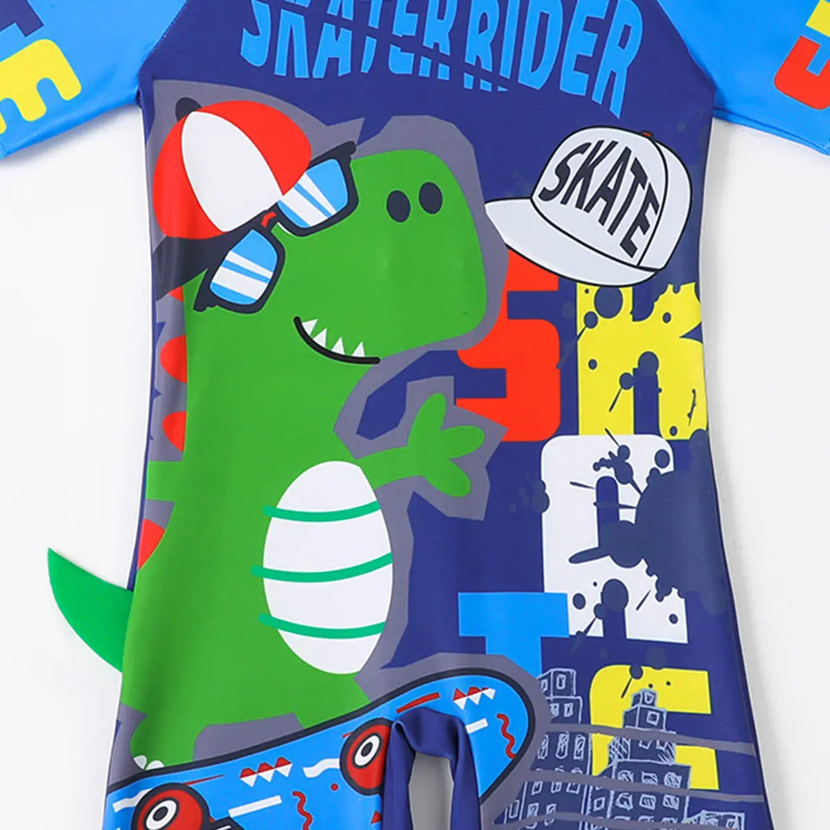 Boys Blue Graphics Short Sleeves Swimwear Bodysuit