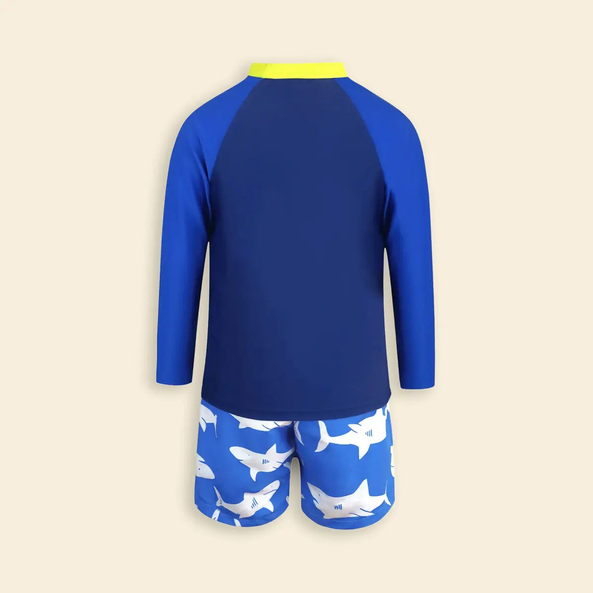 Boys Blue Fish Printed Long Sleeves T-Shirt & Shorts Swimsuit Sets