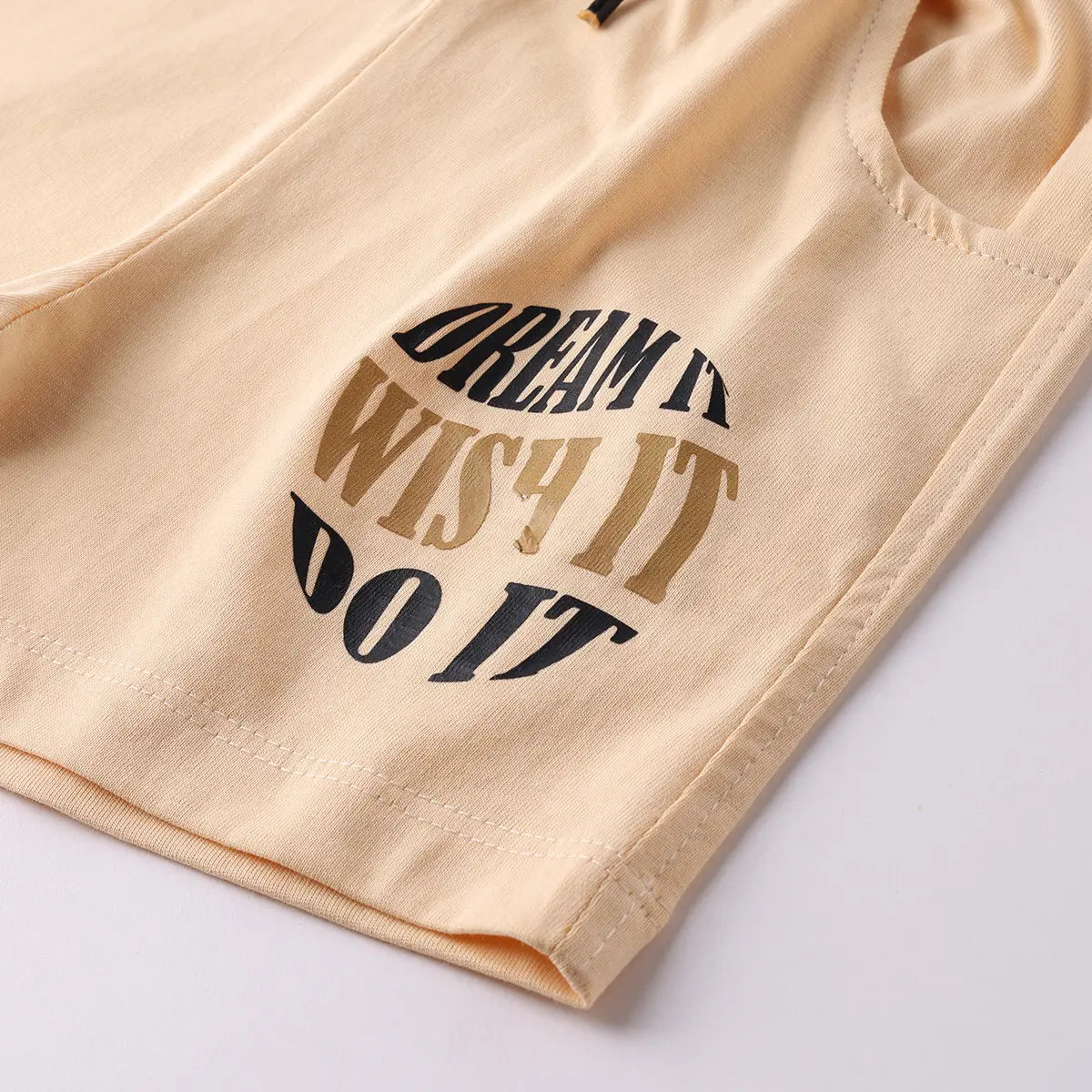Boys Apricot Graphic Short Sleeves T-Shirt With Drawstring Shorts Sets