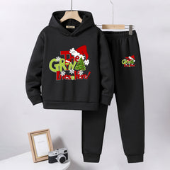 Boys Black Christmas Graphic Printed Hooded Sweatshirt with Joggers Set
