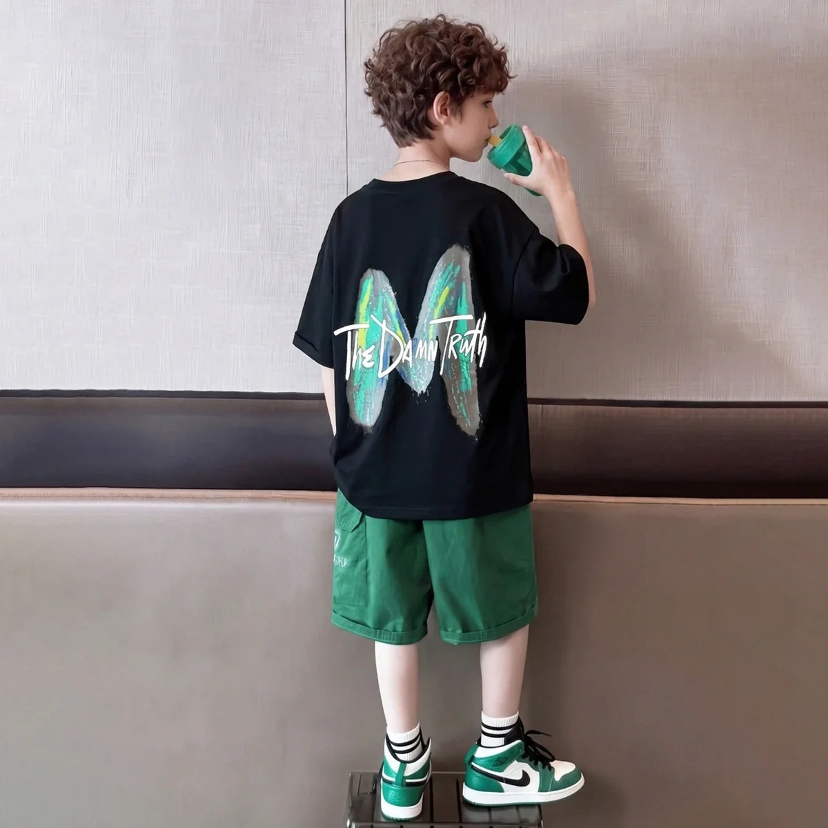 Boys Black Graphic Print Short Sleeve T-Shirt With Elasticated Shorts Sets