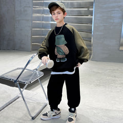 Boys Black Graphics Printed Sweatshirt With Joggers Winter Sets