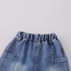 Boys Blue Denim Shirt & Shorts With Sleeveless T-Shirt Sets