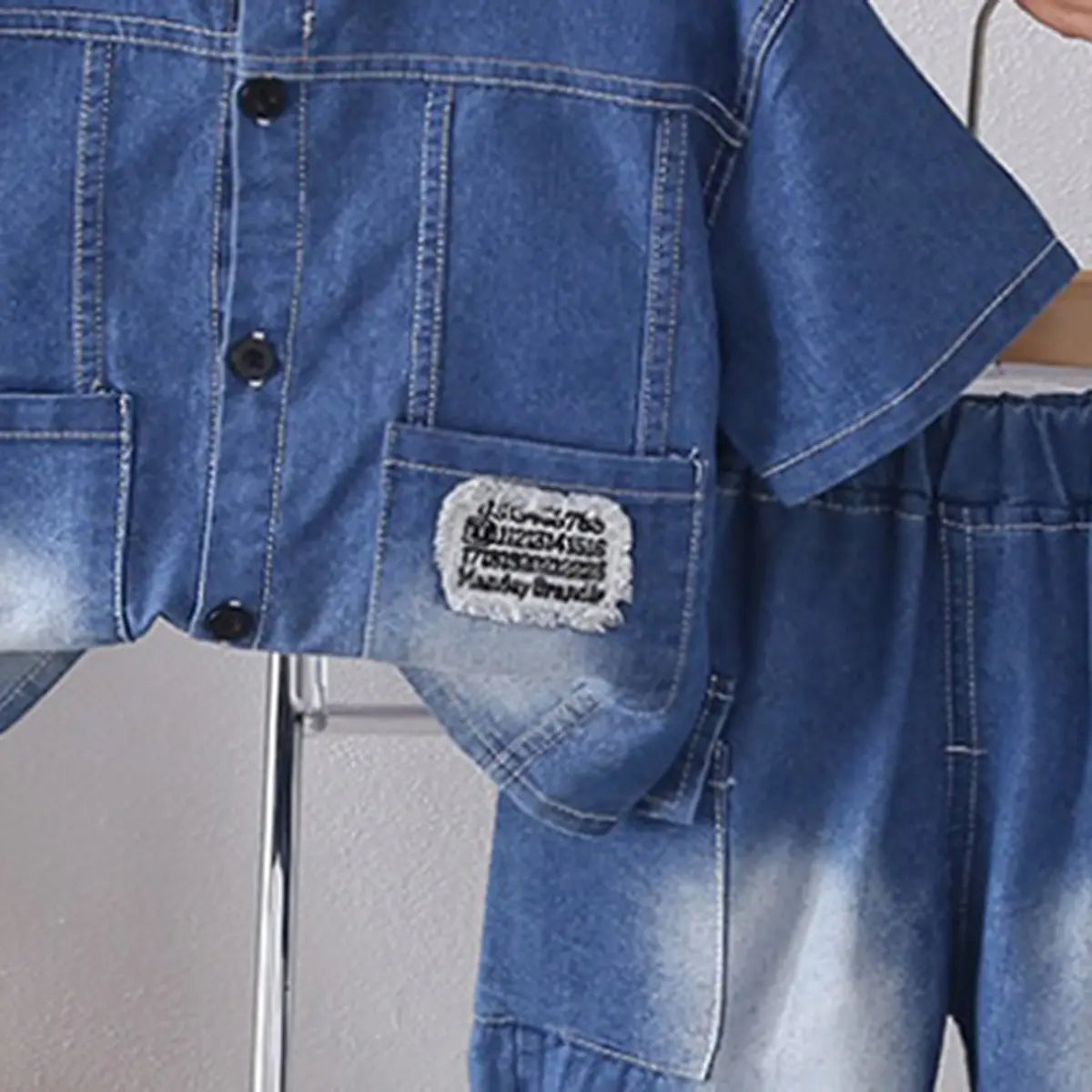 Boys Blue Denim Short Sleeves Shirt & Shorts Co-ord Sets