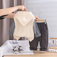 Boys Apricot Applique Hooded Sweater Vest With T-Shirt & Jogger Sets