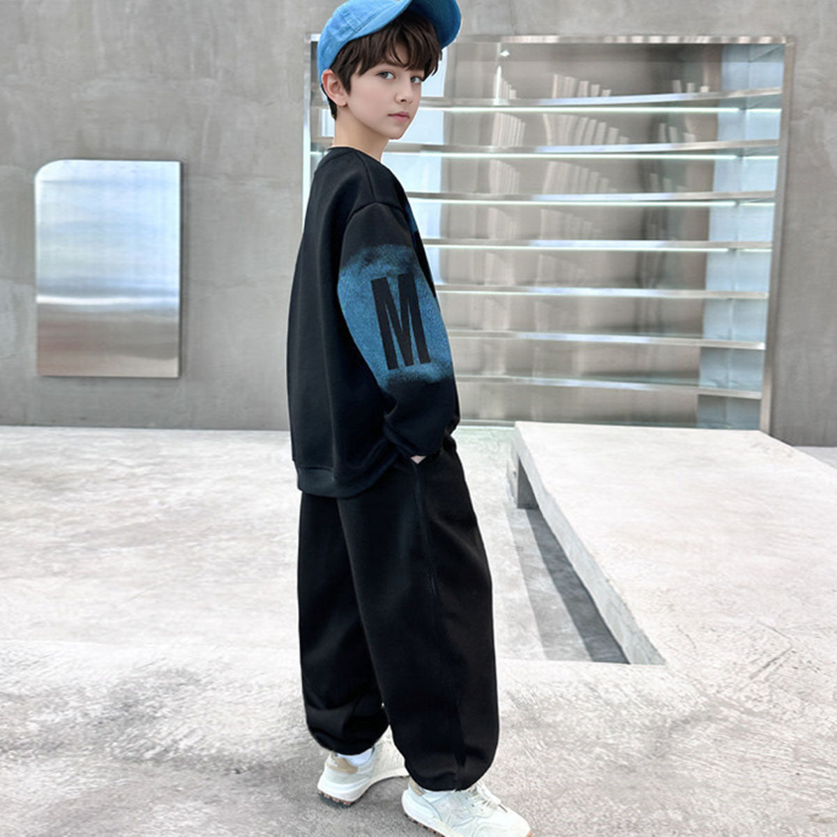 Boys Black Typographic Printed Sweatshirt With Jogger Winter Co-ord Sets