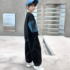 Boys Black Typographic Printed Sweatshirt With Jogger Winter Co-ord Sets