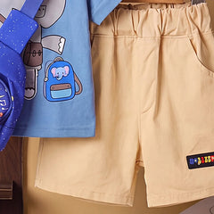 Boys Blue Elephant Print Short Sleeve T-Shirt With Shorts Sets