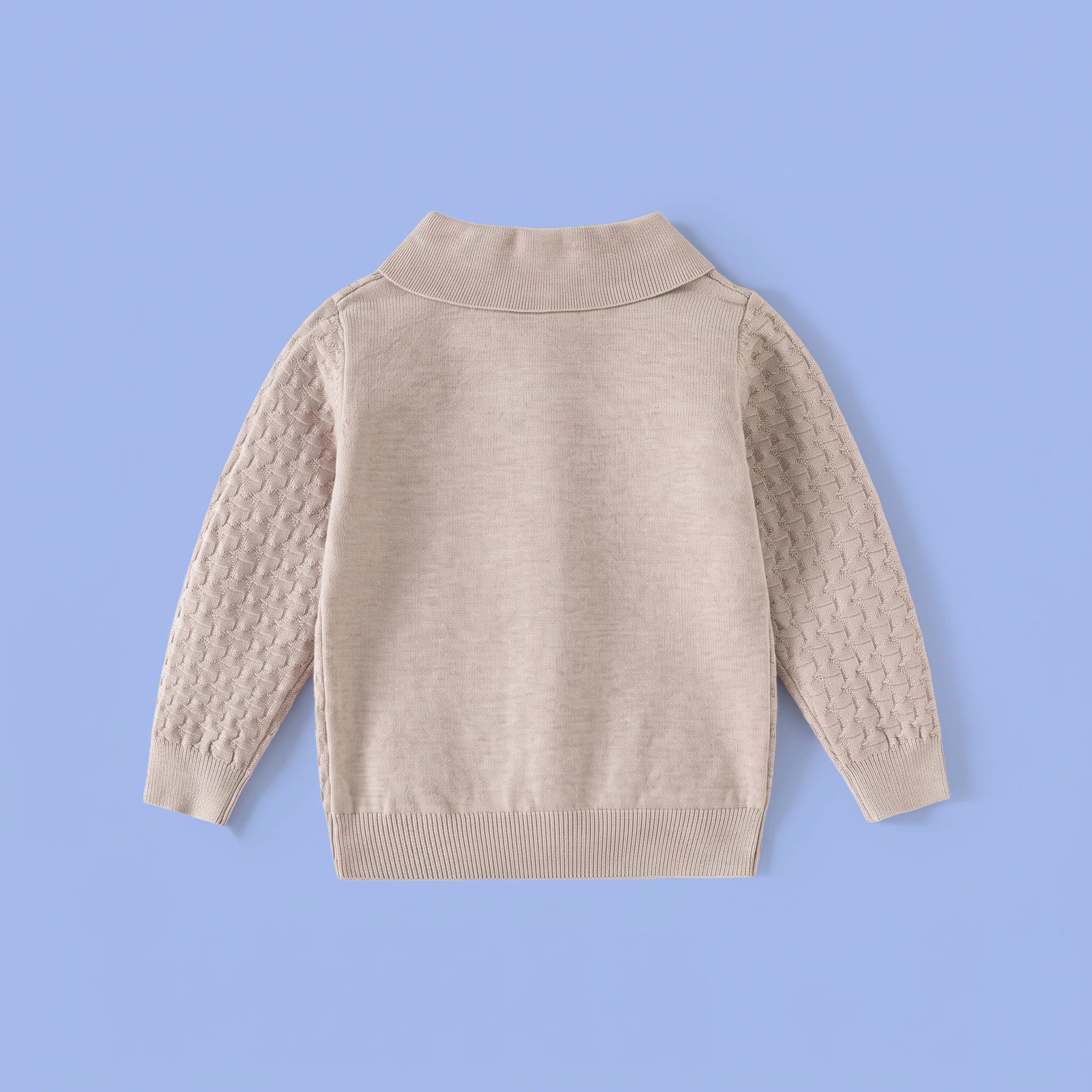 Boys Beige Long Sleeve Textured Polo Sweater