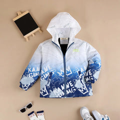 Boys Blue Ombre Printed Hooded Zipper Jacket